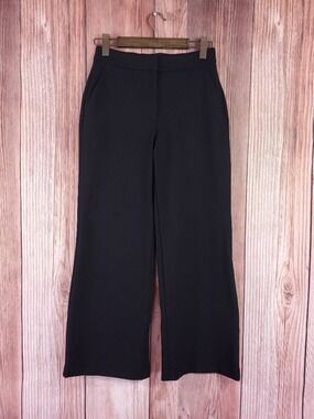 Quince Womens Size 4 Ultra Stretch Ponte Trousers Black Wide Leg High Rise Pants